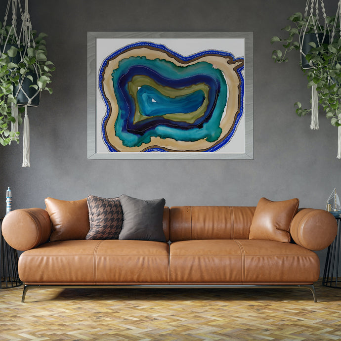 Abstract Agate Slice Art Print Blue Green Amber-Abstract Art Prints- by Stephanie Rowan - Lake and River Studio