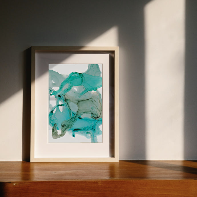 Aqua Blue and Sea Green Abstract Art print, Aqua Life-Abstract Art Prints- by Stephanie Rowan - Lake and River Studio