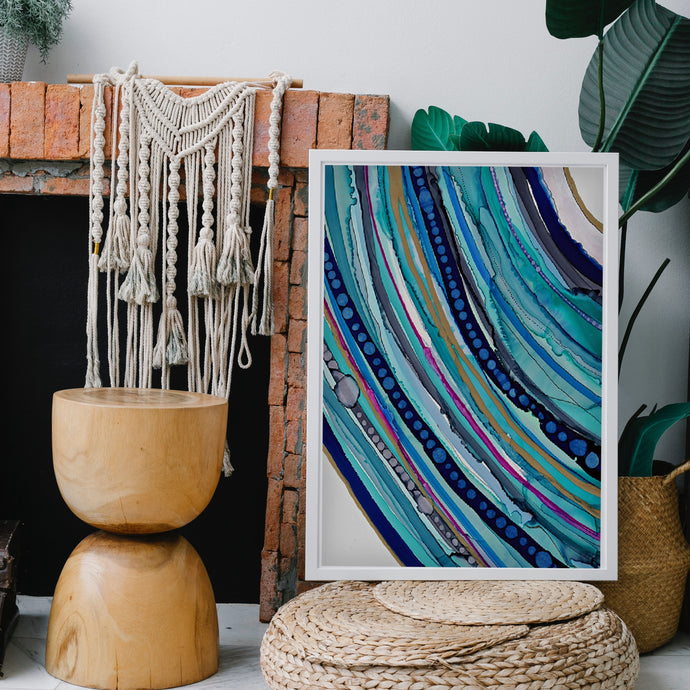 Blue Rainbow Abstract Art Print, Enter The Light-Abstract Art Prints- by Stephanie Rowan - Lake and River Studio