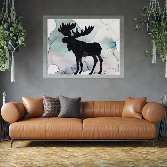 Crackle Moose Painting Art Print with Abstract Background-Prints- by Stephanie Rowan - Lake and River Studio