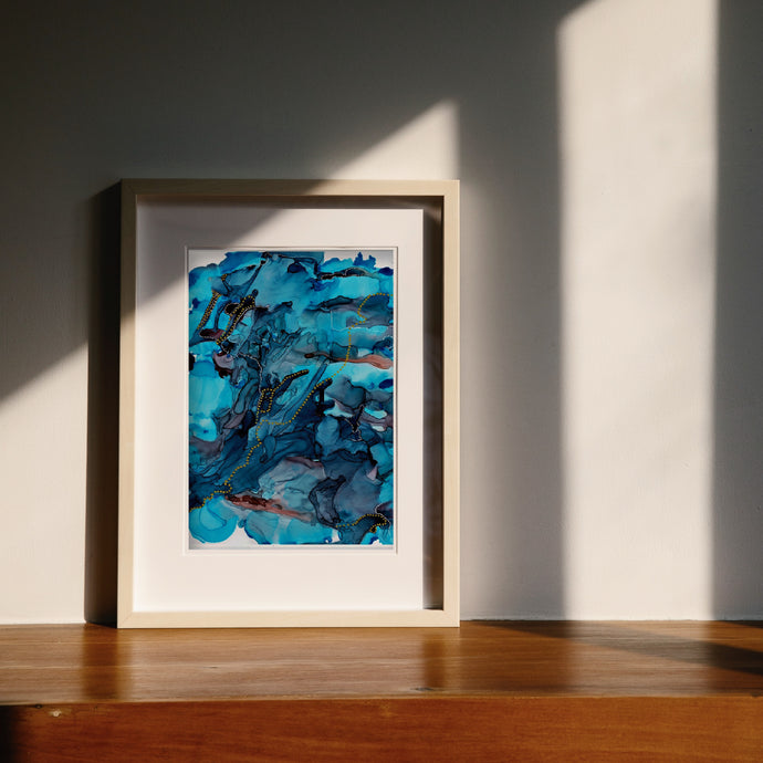 Dark Blue Abstract Art Print, Mind Map-Abstract Art Prints- by Stephanie Rowan - Lake and River Studio