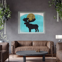 Load image into Gallery viewer, Full Moon Moose Art Print Aqua Blue-Prints- by Stephanie Rowan - Lake and River Studio
