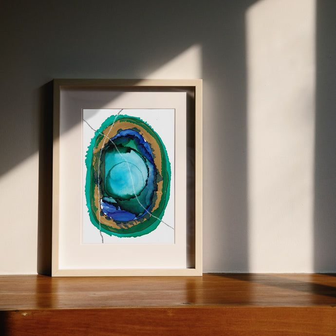 Green Gold Blue Abstract Painting Art Print-Abstract Art Prints- by Stephanie Rowan - Lake and River Studio