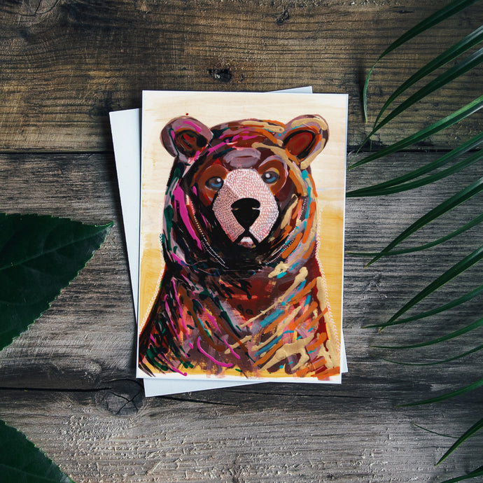 Minnesota Bear Painting Greeting Card | Amber Background-Stationary- by Stephanie Rowan - Lake and River Studio