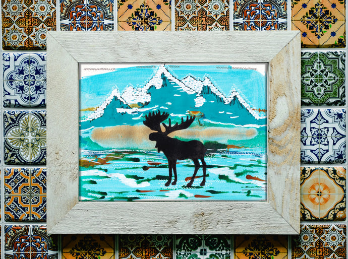 Mountain Landscape Moose Silhouette Art print-Prints- by Stephanie Rowan - Lake and River Studio