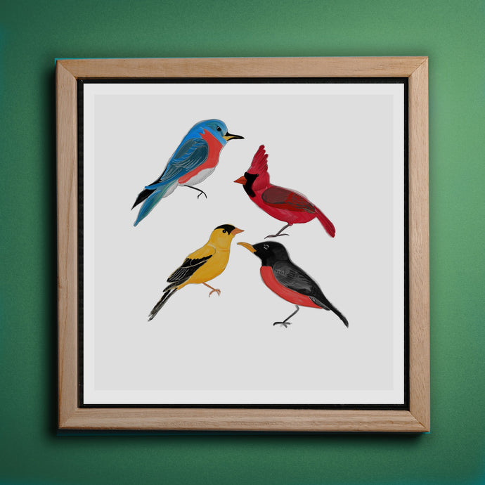 North American Birds of Minnesota Art Print, Robin, Finch, Cardinal, Bluebird-Illustration and Collage Print- by Stephanie Rowan - Lake and River Studio