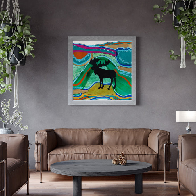 Psychedelic Moose Silhouette 2 Art Print Green Path-Prints- by Stephanie Rowan - Lake and River Studio