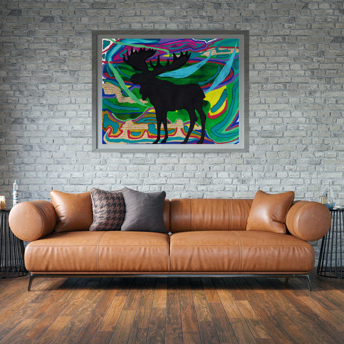 Psychedelic Moose of Minnesota Silhouette Art Print-Prints- by Stephanie Rowan - Lake and River Studio