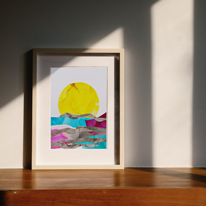 Sunrise Over Sea, Collage Wall Art Print, Daiquiri Sunrise-Illustration and Collage Print- by Stephanie Rowan - Lake and River Studio