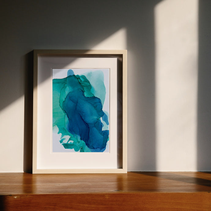 Teal Blue and Green Abstract Art Print , Teal Sunrise-Abstract Art Prints- by Stephanie Rowan - Lake and River Studio