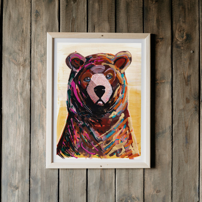 Bear Impressionism Painting 4, Art Print on Amber Background-Prints- by Stephanie Rowan - Lake and River Studio