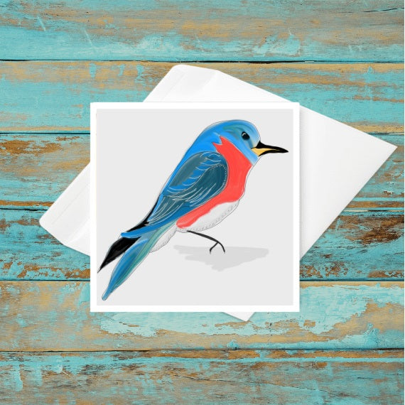 Eastern Bluebird Painted Bird Greeting Card | Square-Stationary- by Stephanie Rowan - Lake and River Studio