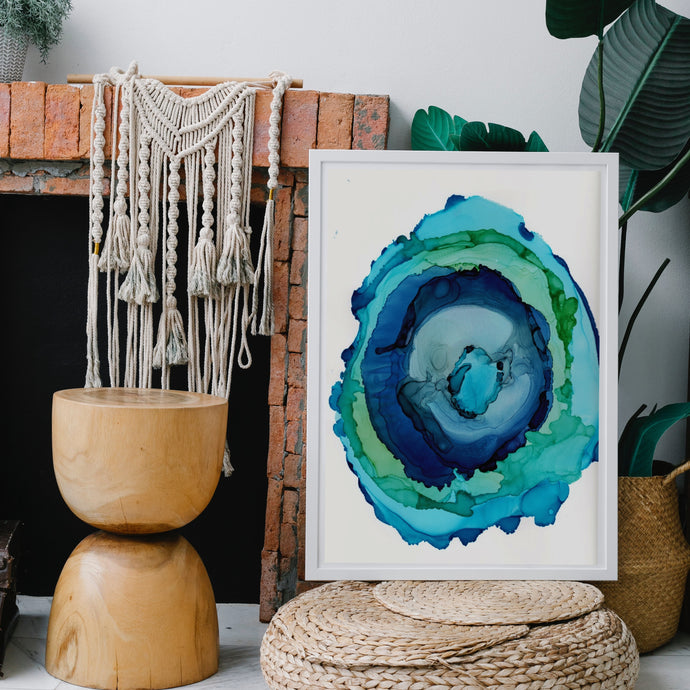 Green and Turquoise Agate Slice Abstract Print, Riptide-Abstract Art Prints- by Stephanie Rowan - Lake and River Studio
