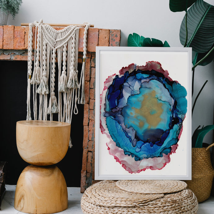 Pink and Blue Agate Slice Abstract Print, Come Find It-Abstract Art Prints- by Stephanie Rowan - Lake and River Studio