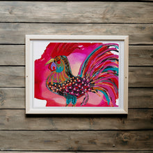 Load image into Gallery viewer, Fiesta Chickens Road Island Red Rooster Art Print-Prints- by Stephanie Rowan - Lake and River Studio
