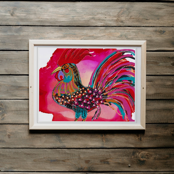 Fiesta Chickens Road Island Red Rooster Art Print-Prints- by Stephanie Rowan - Lake and River Studio