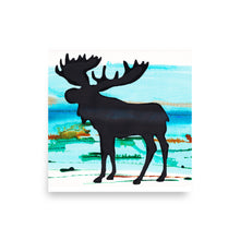 Load image into Gallery viewer, Moose Silhouette Iron Range painting Art Print with Copper and Turquoise- by Stephanie Rowan - Lake and River Studio
