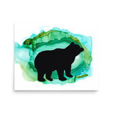 Load image into Gallery viewer, Bear Silhouette Painting Art Print with Green and Turquoise- by Stephanie Rowan - Lake and River Studio
