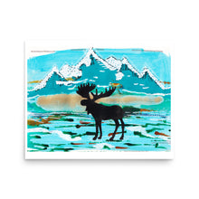 Load image into Gallery viewer, Mountain Landscape Moose Silhouette Art print- by Stephanie Rowan - Lake and River Studio
