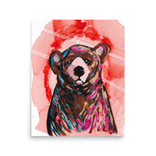 Load image into Gallery viewer, Bear wildlife Portrait 2, Impressionism painting, Art Print with Orange Background- by Stephanie Rowan - Lake and River Studio
