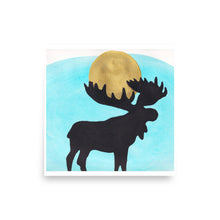 Load image into Gallery viewer, Full Moon Moose Art Print Aqua Blue- by Stephanie Rowan - Lake and River Studio
