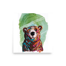 Load image into Gallery viewer, Bear Wildlife Portrait 1, impressionism painting, Green Abstract Background- by Stephanie Rowan - Lake and River Studio
