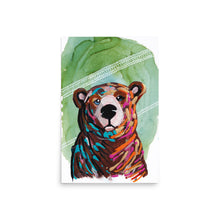 Load image into Gallery viewer, Bear Wildlife Portrait 1, impressionism painting, Green Abstract Background- by Stephanie Rowan - Lake and River Studio
