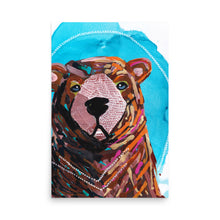Load image into Gallery viewer, Wildlife Bear Portrait 3, Impressionism painting, Art print with Turquoise Background- by Stephanie Rowan - Lake and River Studio
