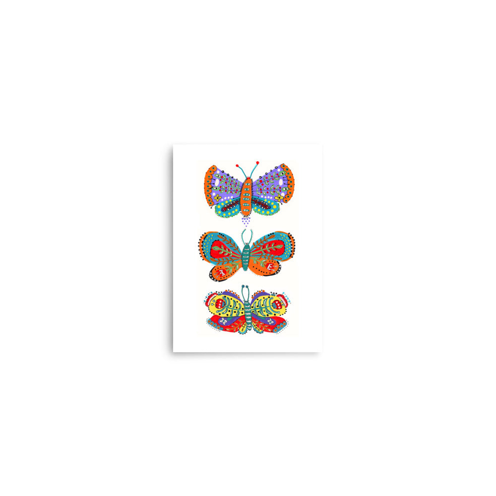 Folk Art Style Butterfly Trio Illustration Art Print-Illustration and Collage Print- by Stephanie Rowan - Lake and River Studio
