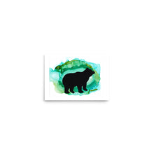 Load image into Gallery viewer, Bear Silhouette Painting Art Print with Green and Turquoise- by Stephanie Rowan - Lake and River Studio
