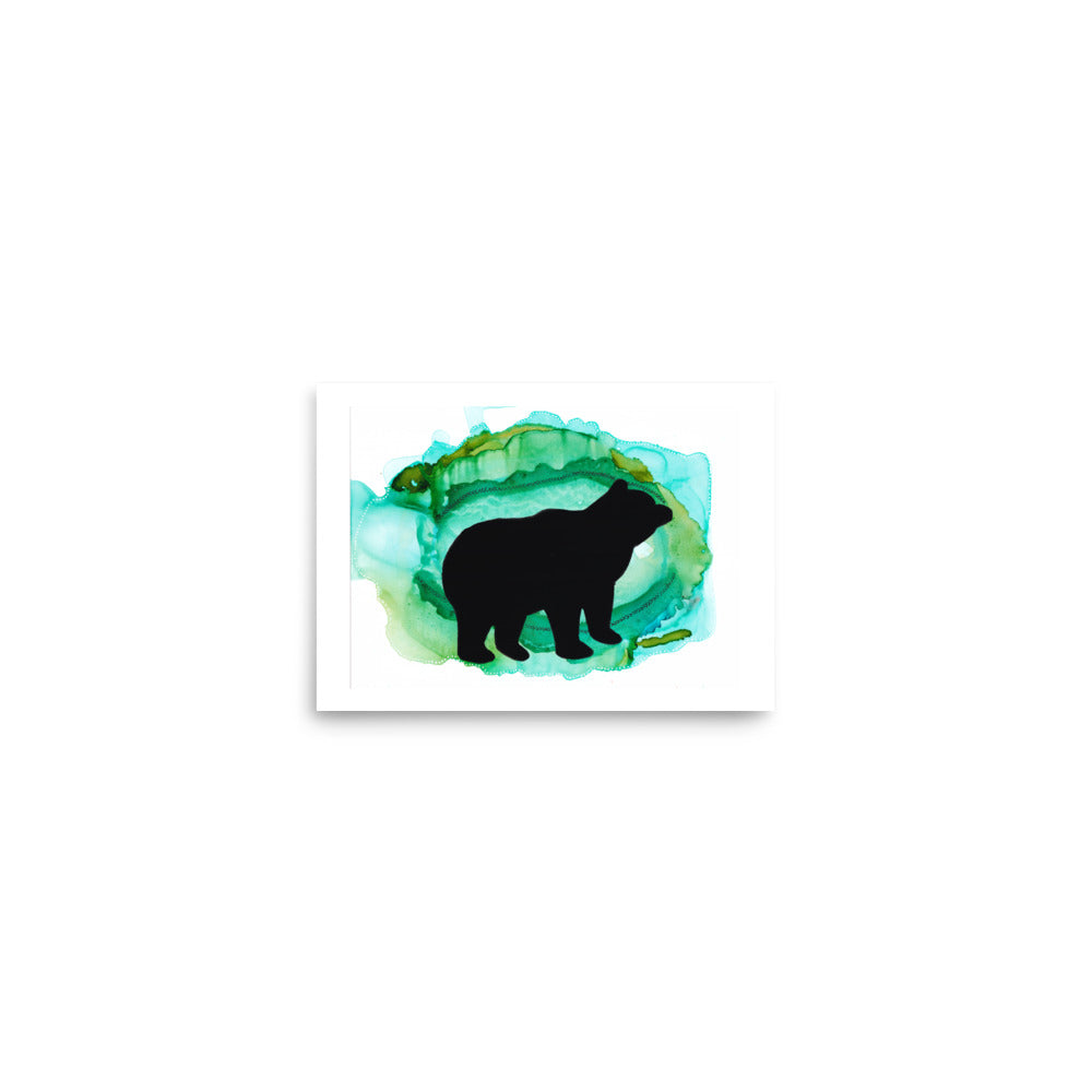 Bear Silhouette Painting Art Print with Green and Turquoise- by Stephanie Rowan - Lake and River Studio
