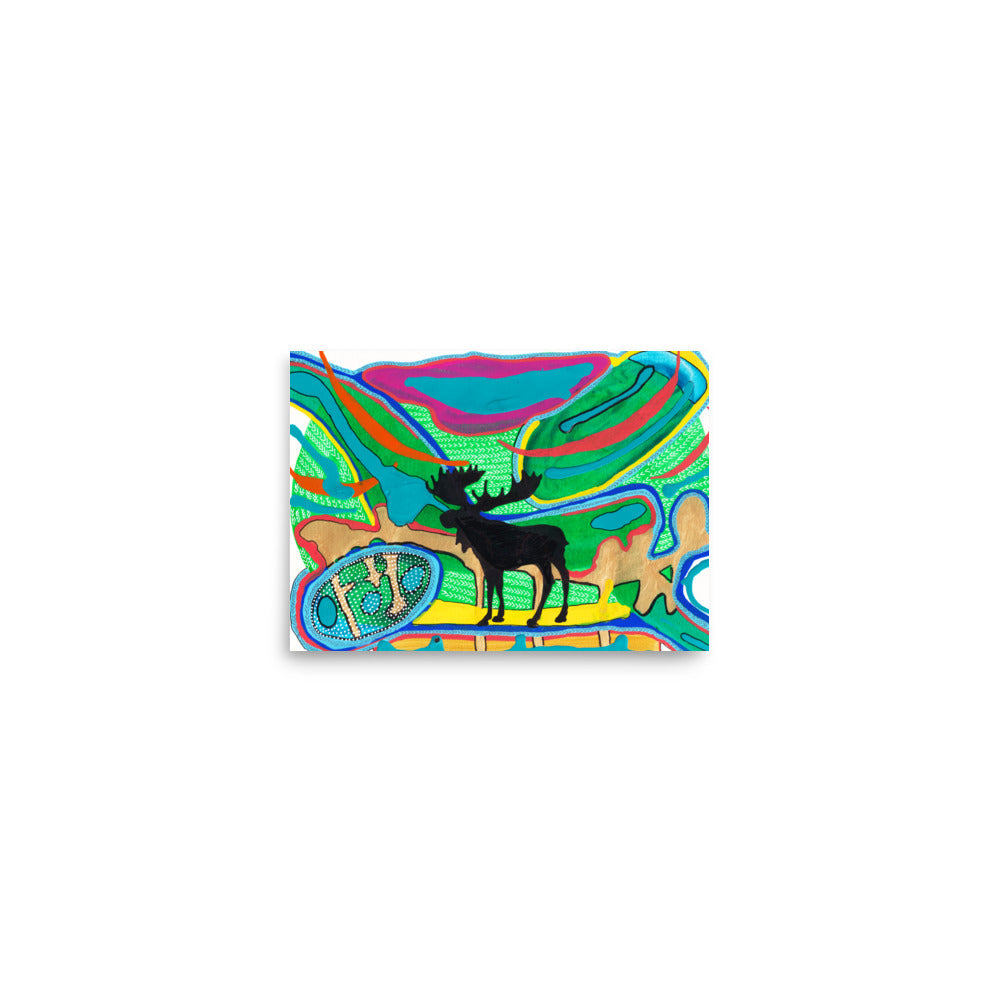 Psychedelic Moose Silhouette 3 Art Print Gold Journey- by Stephanie Rowan - Lake and River Studio