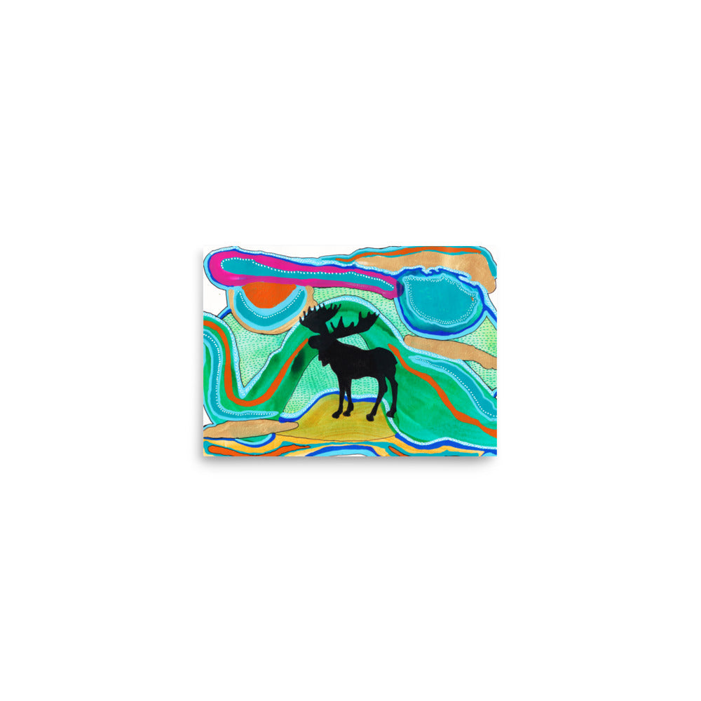Psychedelic Moose Silhouette 2 Art Print Green Path- by Stephanie Rowan - Lake and River Studio