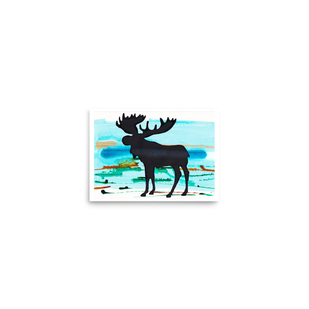 Moose Silhouette Iron Range painting Art Print with Copper and Turquoise- by Stephanie Rowan - Lake and River Studio