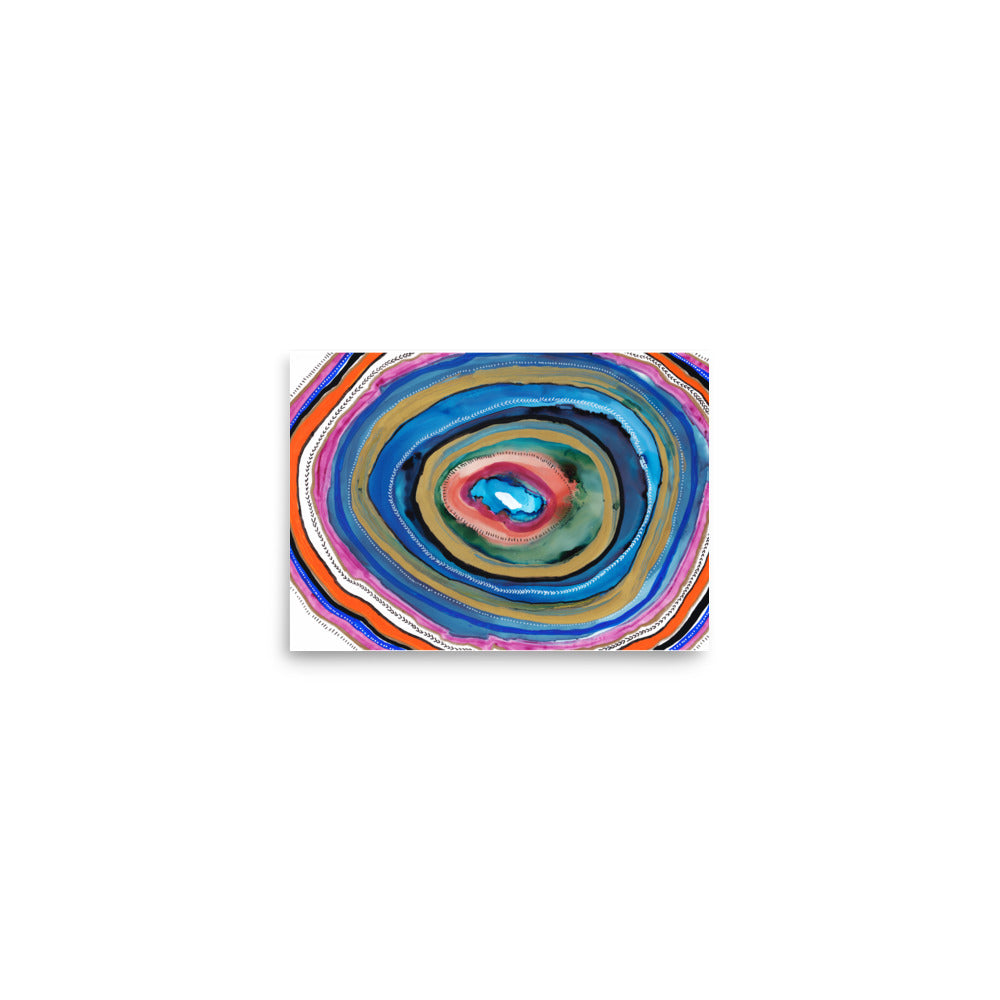 Agate Slice Geode Abstract Painting Art Print Blue Orange Gold- by Stephanie Rowan - Lake and River Studio