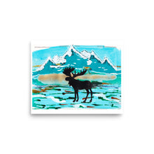 Load image into Gallery viewer, Mountain Landscape Moose Silhouette Art print- by Stephanie Rowan - Lake and River Studio
