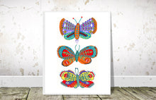 Load image into Gallery viewer, Folk Art Style Butterfly Trio Illustration Art Print-Illustration and Collage Print- by Stephanie Rowan - Lake and River Studio
