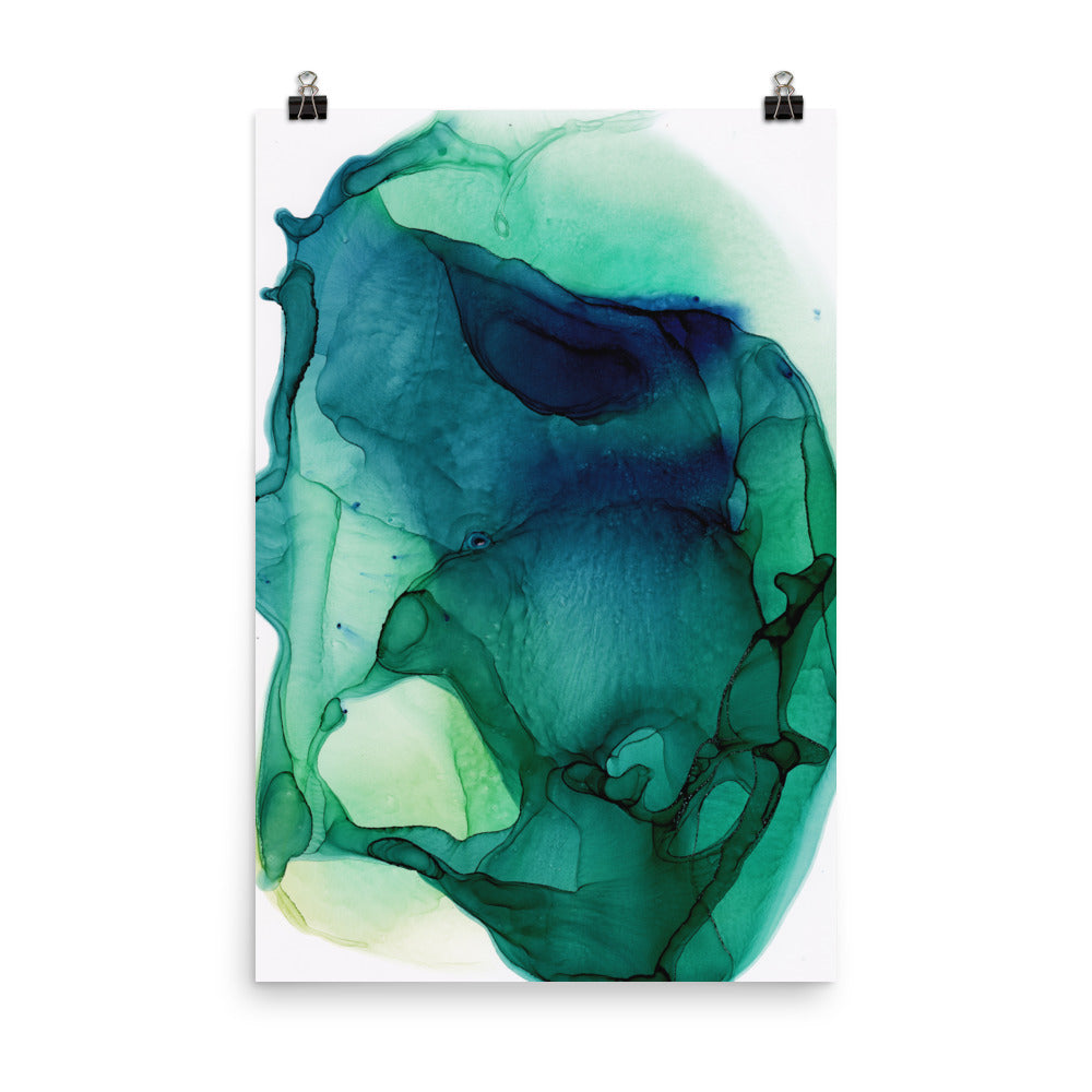 Teal and Hunter Green Abstract Art Print, Hunting III-Prints- by Stephanie Rowan - Lake and River Studio