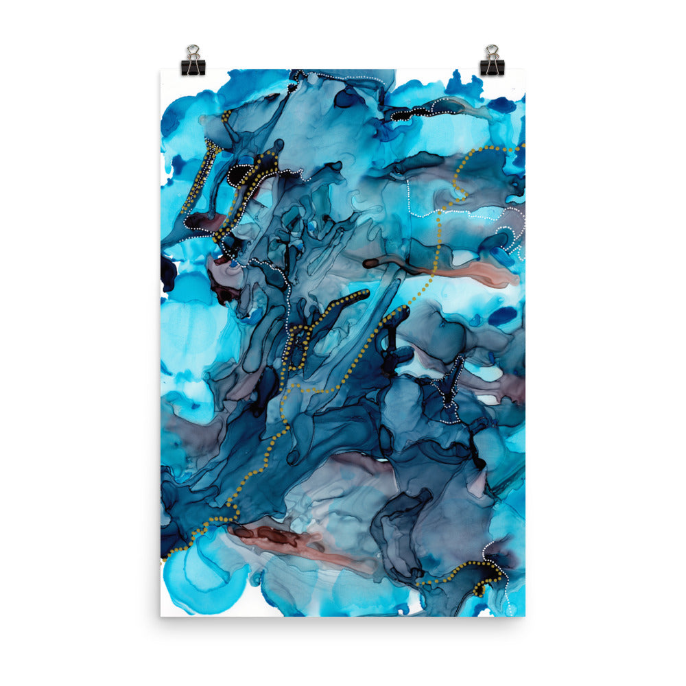Dark Blue Abstract Art Print, Mind Map-Prints- by Stephanie Rowan - Lake and River Studio