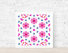 Load image into Gallery viewer, Pink and Blue Butterfly kaleidoscope Pattern Art Print-Prints- by Stephanie Rowan - Lake and River Studio
