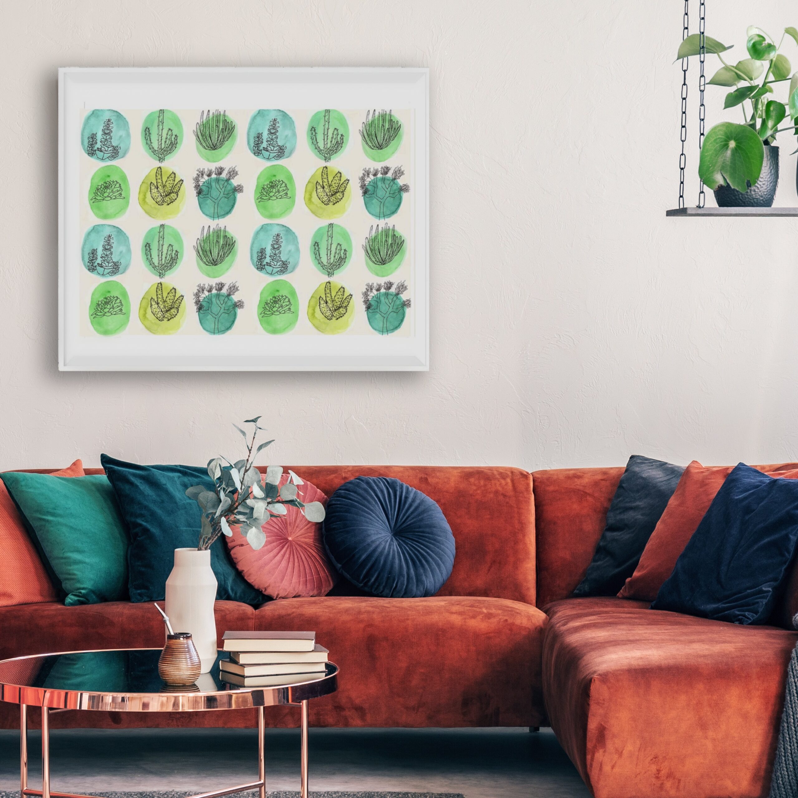 cactus painting in living room