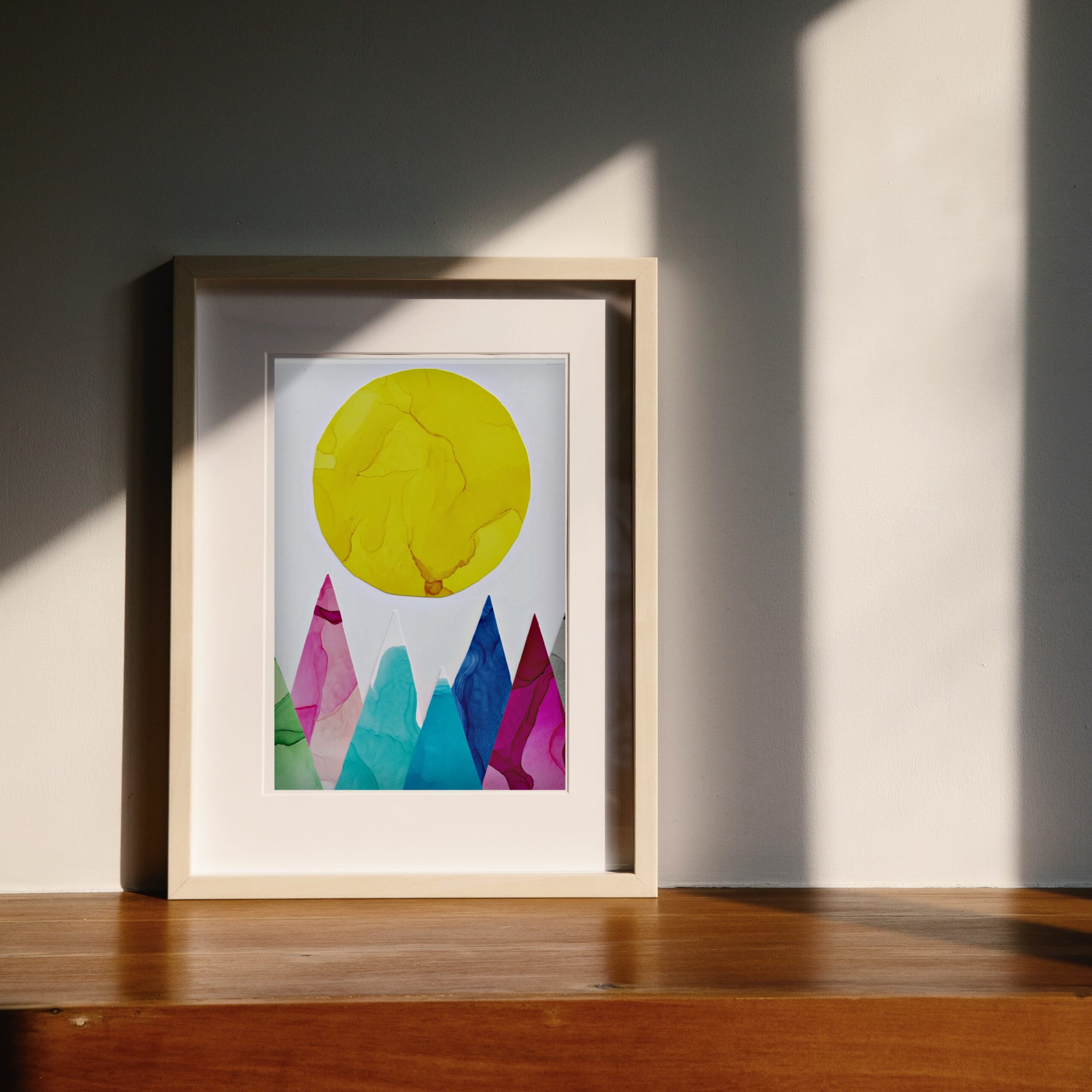 mountain sunrise collage painting