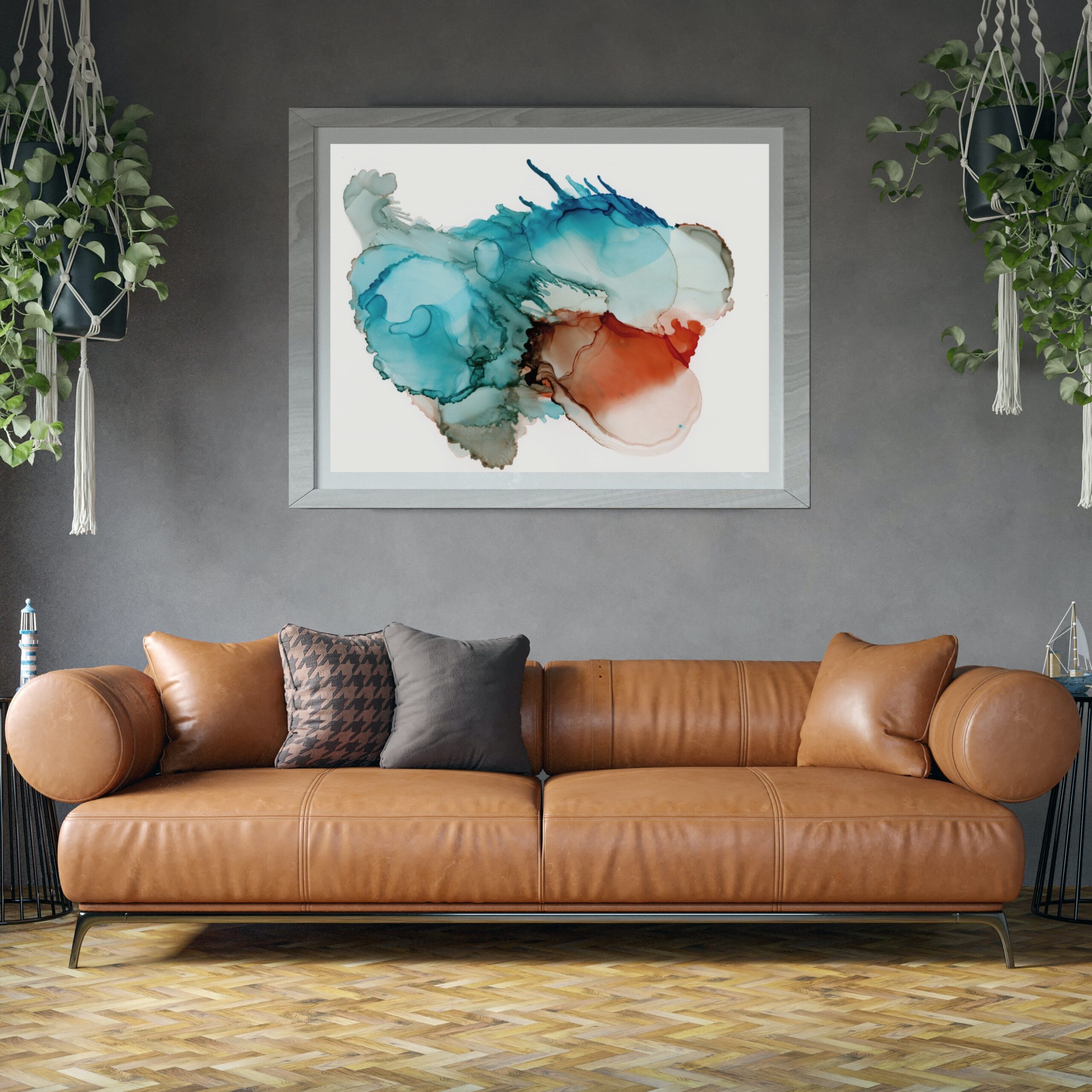 modern blue and orange abstract art